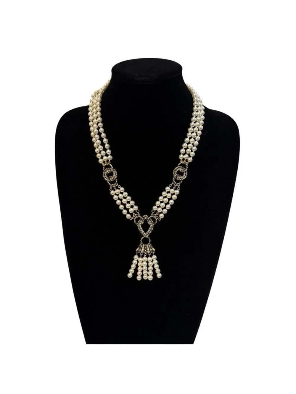 Luxury Multi-Strand Pearl Tassel Statement Collar Necklace with Ornate Detail